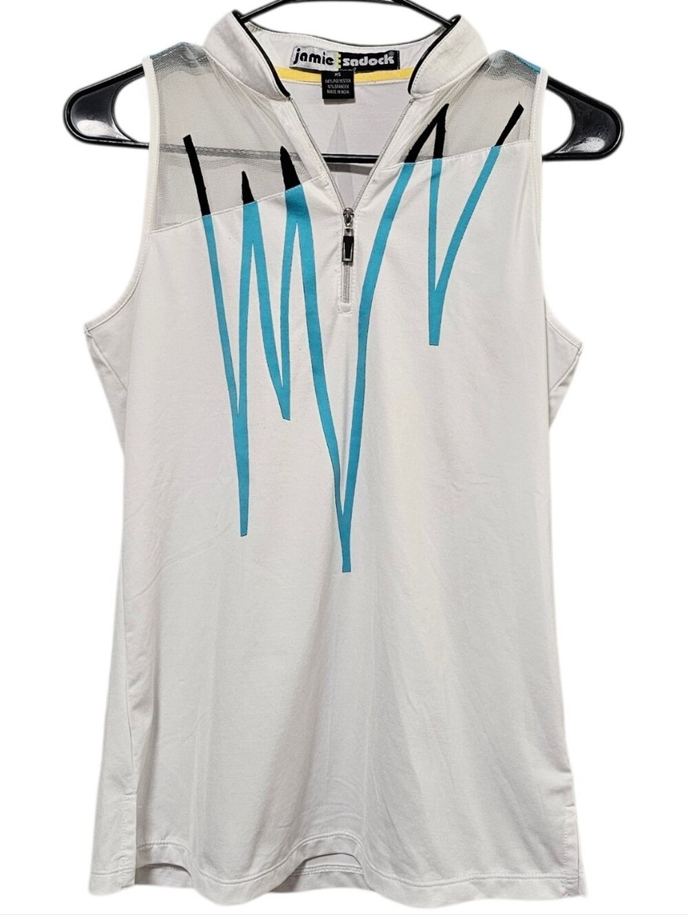 Jamie Sadock White & Aqua Women's Sleeveless Performance Quarter Zip Size XS